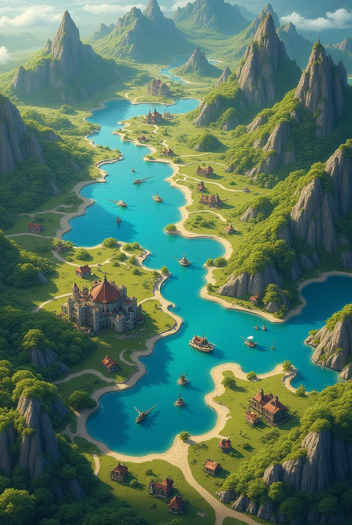 A map of a continent filled with lakes, rivers, marshlands, ponds.