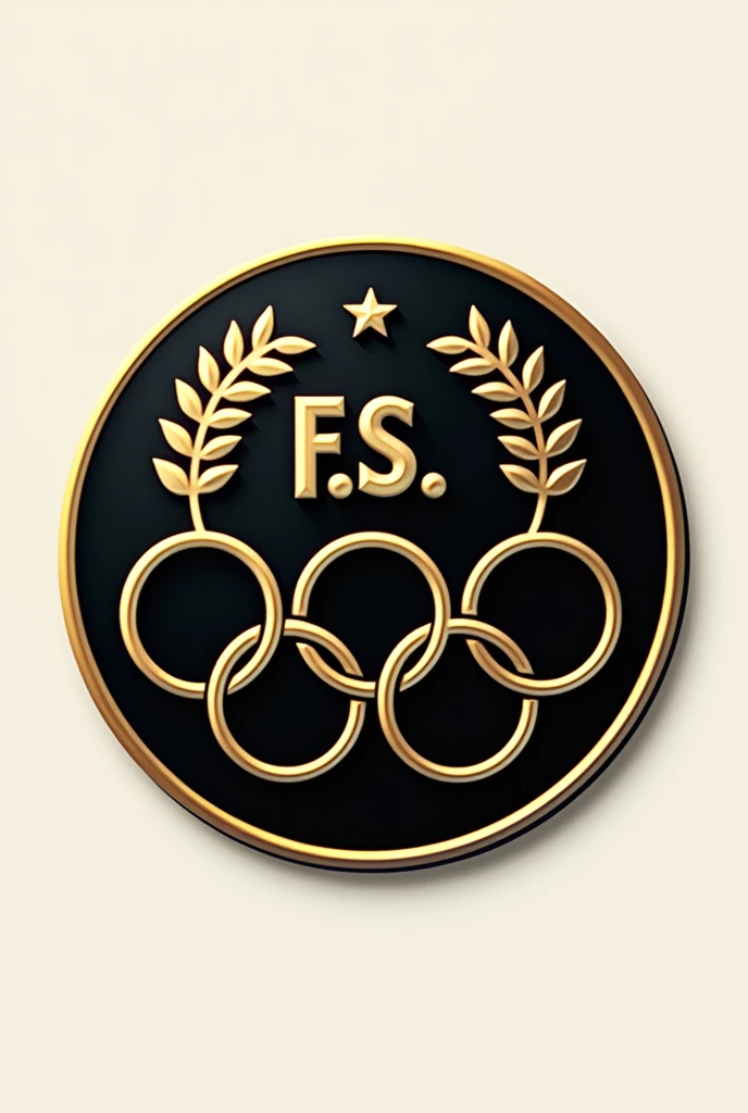 A rounded team logo, written OLYMPIC F.S, and that there is something related to the Olympics in the middle, with the colors black and gold 
