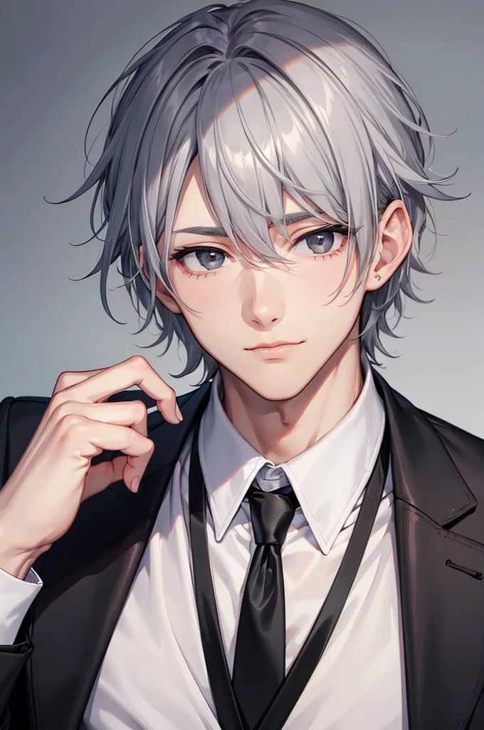 handsome and cute boy with grey hair and black eyes
