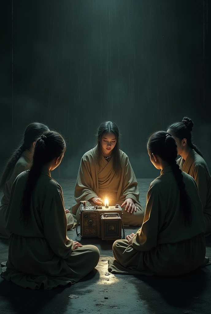 A group of ีืรอำพหระั students, 2 women and 1 man, are performing a ritual to send the spirit of a young woman into the dark. They formed a circle and there was that old camera in the middle, a terrifying symbol of Buddhism.