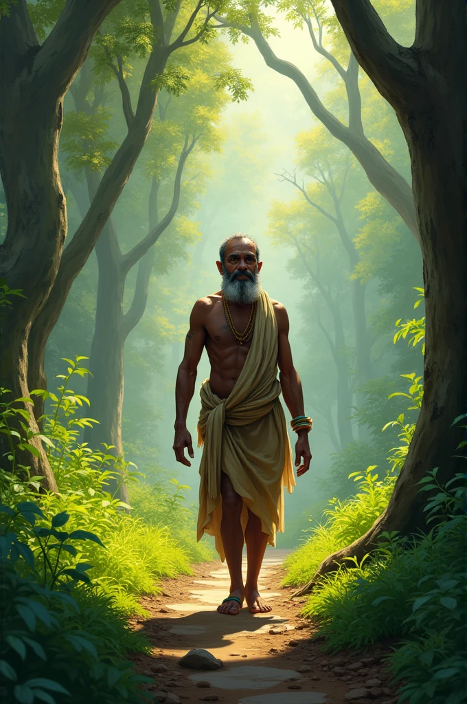 ഒരു ആദ്യവാസി സുവാവ് മലയാളി ഒരു വന്നതിലൂടെ നടക്കുന്നു