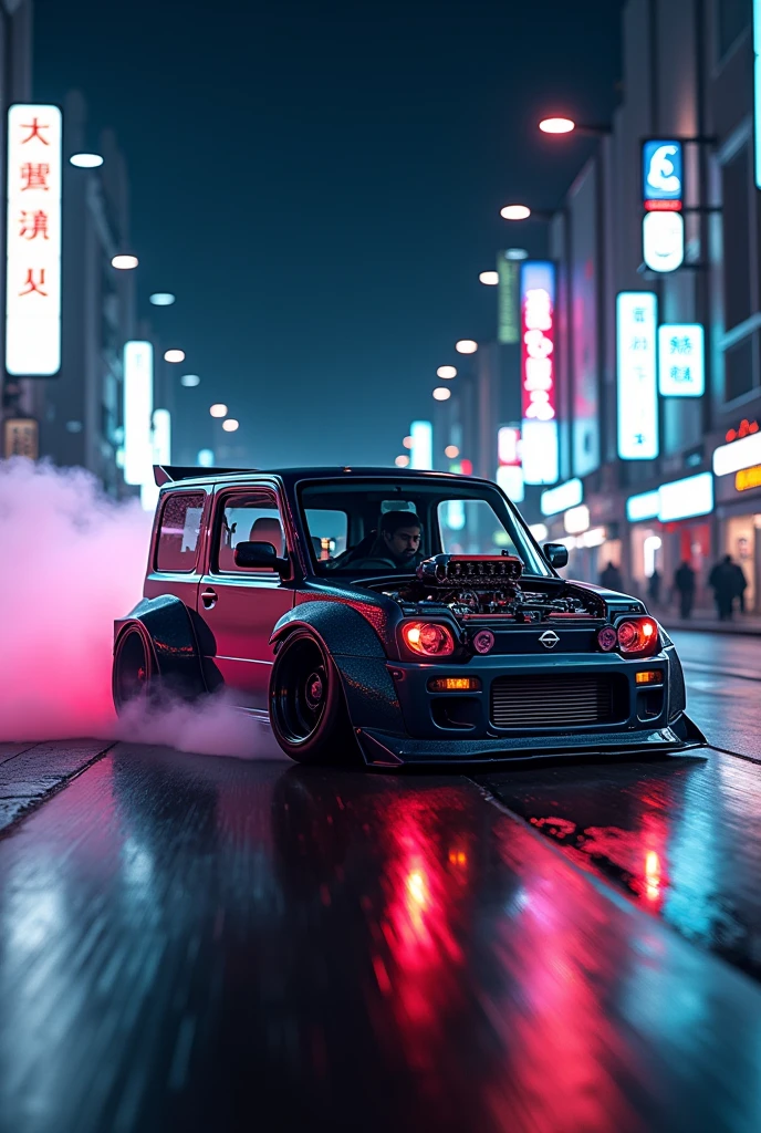 can u create a nissan cube with bodykit in midnight club japan making drifts with the engine that came out of the vehicle and smoking wheels and neons