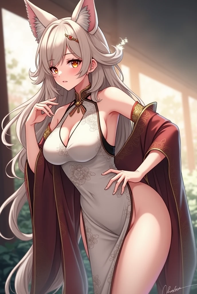 High heel,Huge breasts,Fox Girl,Hanfu,White