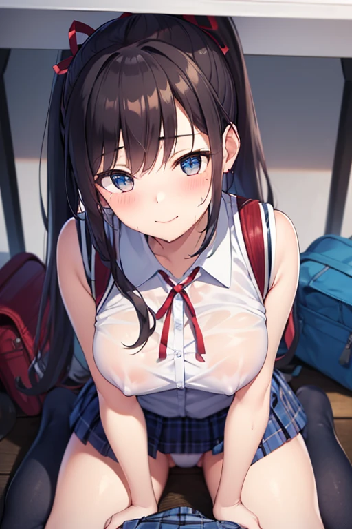 ((smile)),Confused,RAW Photos,(((The ultimate portrait masterpiece))),((The cutest girl in the world:1.4)),1 girl,,Japanese,Cute face、,((Silky Hair)),(A high ponytail tied with a ribbon:1.4),((Super huge breasts:0.2)),((Eyes that shine like jewels)),Glowing Skin,(young woman),Thin ribbon,(Uniforms made from high-quality fabrics:1.4),Ultra-detailed uniforms,(She shyly pulls up her skirt:1.3),((Crotch from the front)),A skirt fluttering in the wind,eyeliner,Beautiful Bangs,Hair between the eyes,((solve,High resolution)),Detailed Background,8 Commercial Code,Digital SLR,Soft Light,high solve,Film Grain,Fujifilm XT3,Shallow depth of field,Natural Soft Light,Narrow waist,(Beautiful girl with sparkling eyes:1.4),(A big bust that seems to burst:-0.5),(You can see the shaved pan:1.3),(Very beautiful shaved pussy:1.3),(The idol-like cuteness of high school girls:1),(Elementary school students in school bags:1.3),(Ultra Dynamic:1),((1:1.2)),(sometimes 90% Sometimes she shows her boobs), mid breast, very young face, open breast, having sex in class, wet, sex from behind, Doggystyle, bust close-up, cute, smile, closed mouth, beautiful detailed eyes, beautiful detailed nose, full body, wet hair, dalcefo, pigsney,Thick thighs, Student uniforms,Thick thighs, school uniform, cute, clear facial skin,mid breasts, happy, twin tail, sleeveless shirt, naked, school girl, japanese, thin waist, wet see-through, open breast