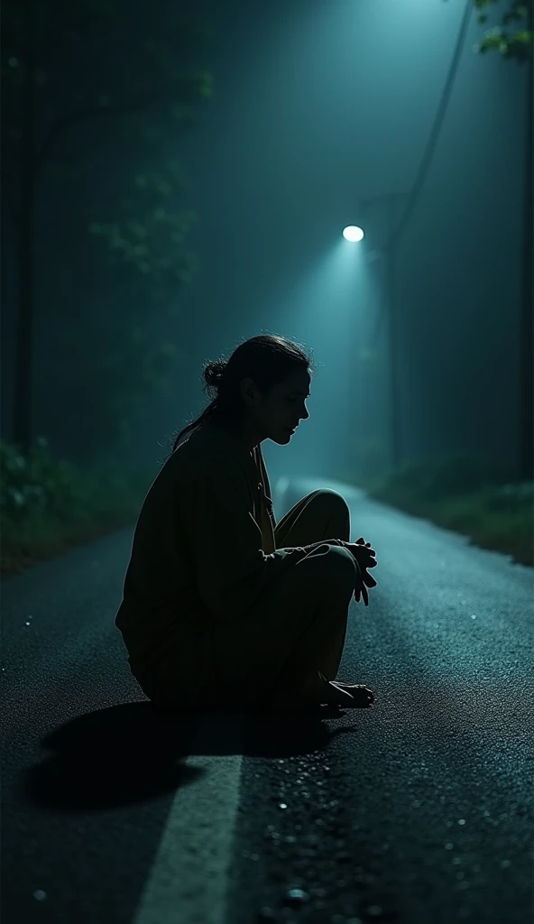 sitting on road indian lady well horror dark night image