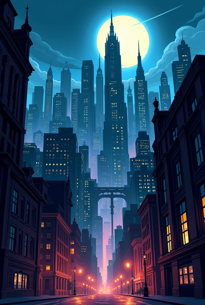 gotham city la nuit en cartoon
