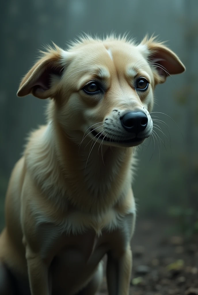 A dog with mans face