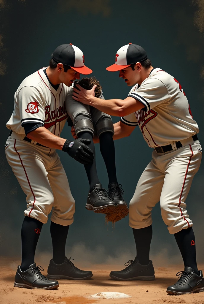male、2 people、Baseball club、Long black socks、Stomp on face with socks