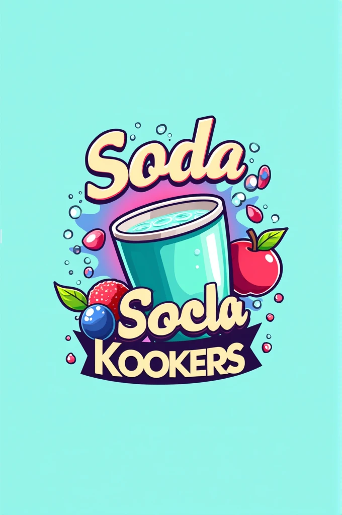 For Soda Kookers, consider a logo with a playful and refreshing aesthetic. Here’s an idea:
1. **Color Scheme**: Use vibrant, eye-catching colors like aqua blue, bright pink, and lime green to evoke a fun and refreshing feel.
2. **Typography**: Choose a playful, rounded font for "Soda Kookers" to convey a casual and friendly vibe.
3. **Iconography**:
- Incorporate a stylized soda cup or glass with bubbles to symbolize the fizzy drinks.
- Add a splash effect or droplets around the cup to represent freshness and effervescence.
4. **Additional Elements**:
- Include fruit illustrations or simple outlines of lychee, blueberry, and apple around the logo to highlight the variety of flavors.
- A subtle swirl or ribbon effect can emphasize the "kook" (fun) aspect.
This design should capture the vibrant and fun essence of your brand!