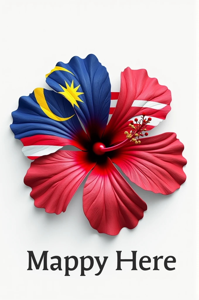 a hibiscus flower, malaysian flag as the petals, a blank space to write name