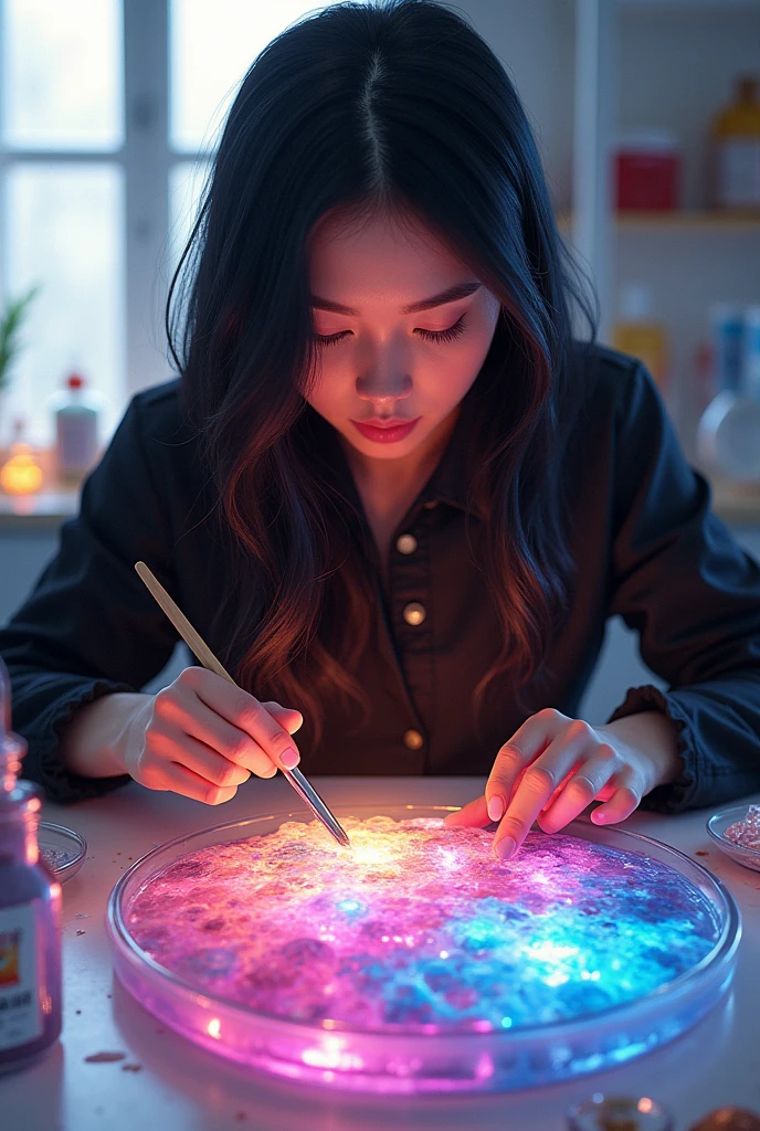 Resin artist with black hair