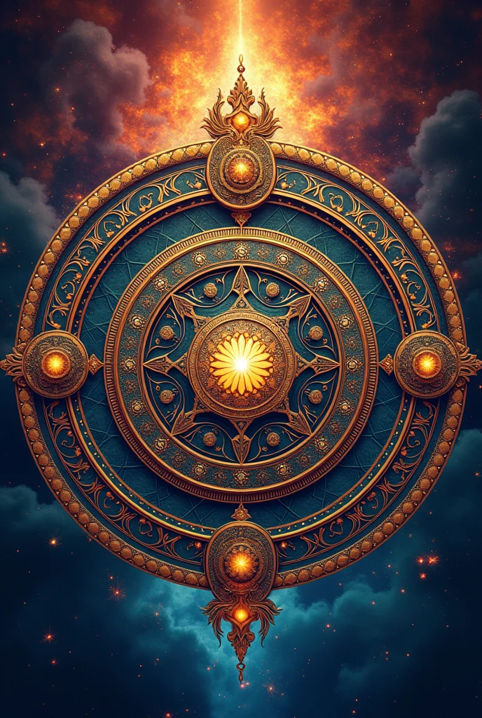Aesthetic High definition android wallpaper based on colorful, detailed and elaborated mandala illustration on Hindu culture, scriptures &symbols in vedic and gothic combined style and circular form with an astounding background