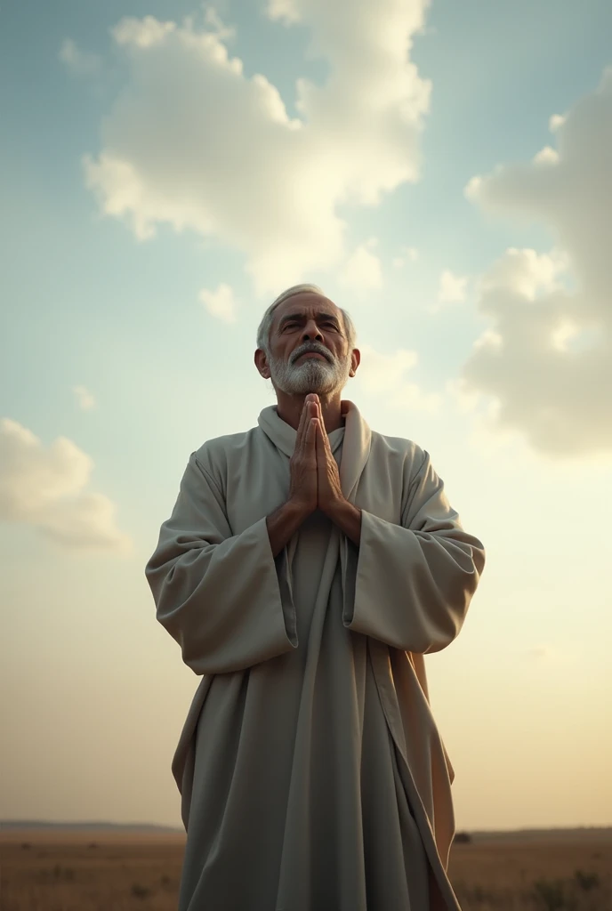 A man standing under the sky praying