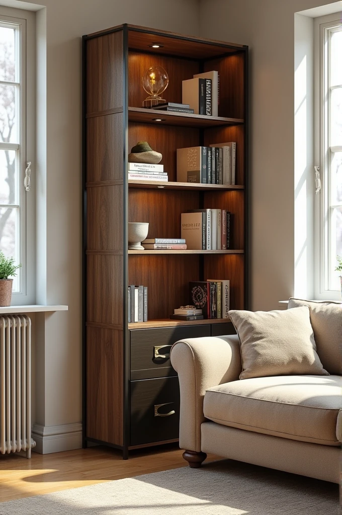 L-shaped bookshelf