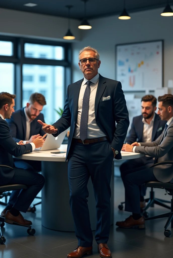 Rich man working with others