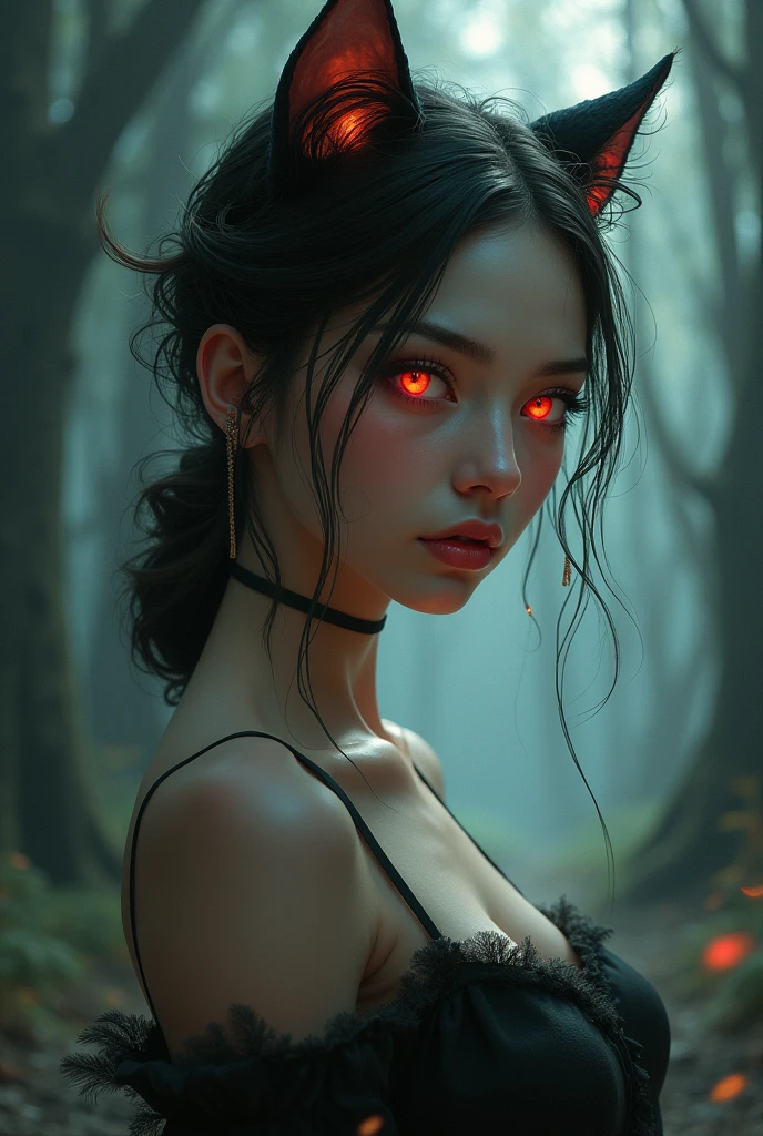 Cat ear Red eyes A and slim woman