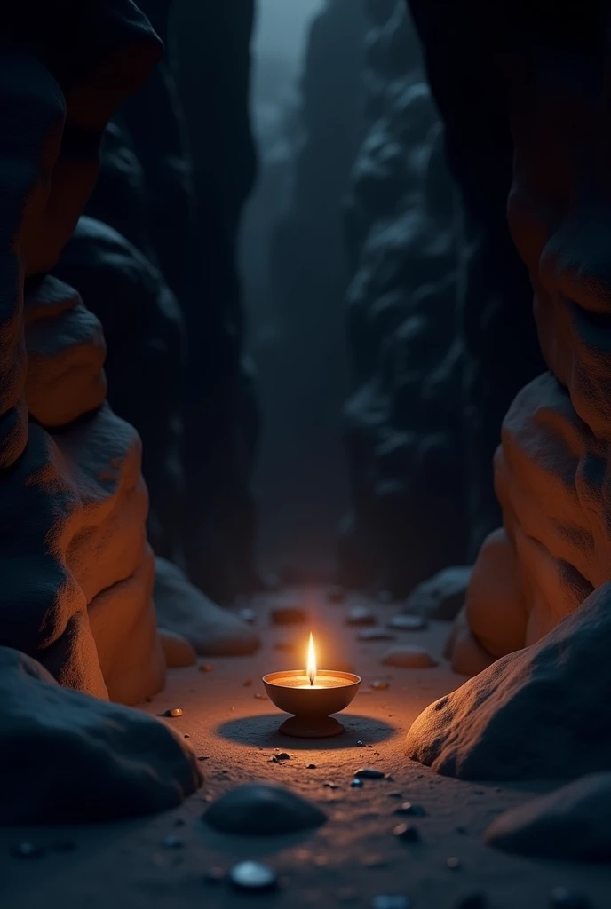 🪔in cave bt with black smooth rocks 3D