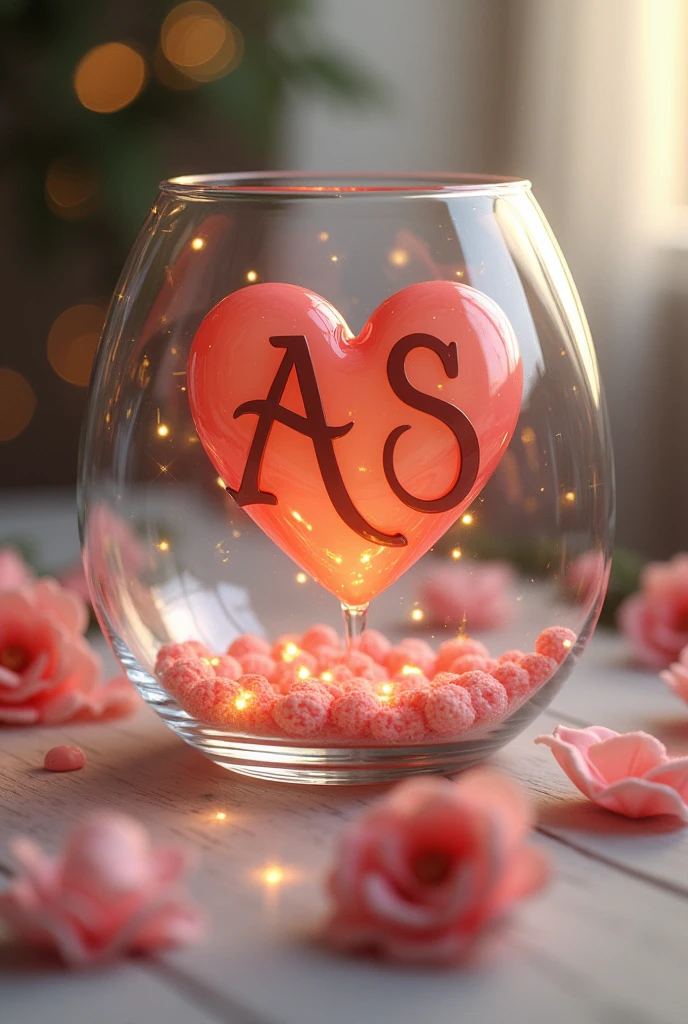 the letter "A" and "S" in a heart shape glass