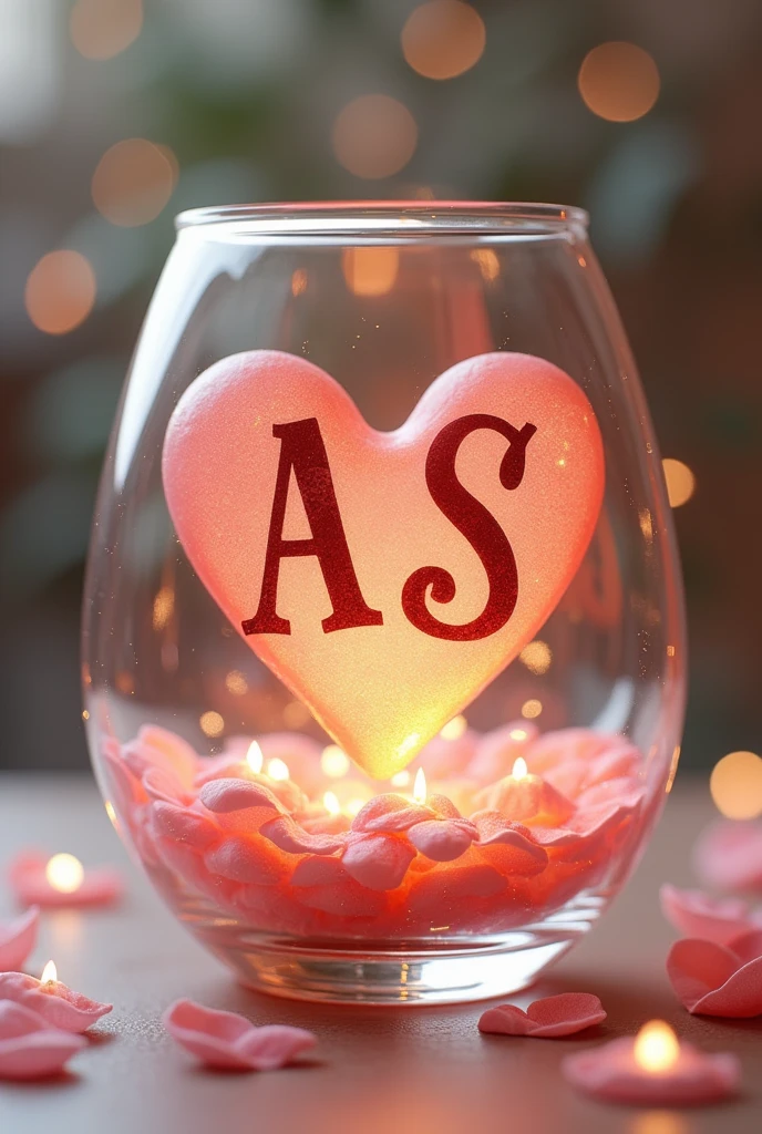 the letter "A" and "S" in a heart shape glass