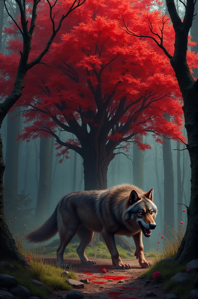 Bohat is a tree and the color of the tree is red. In the midst of them, Wolf kills Doug

