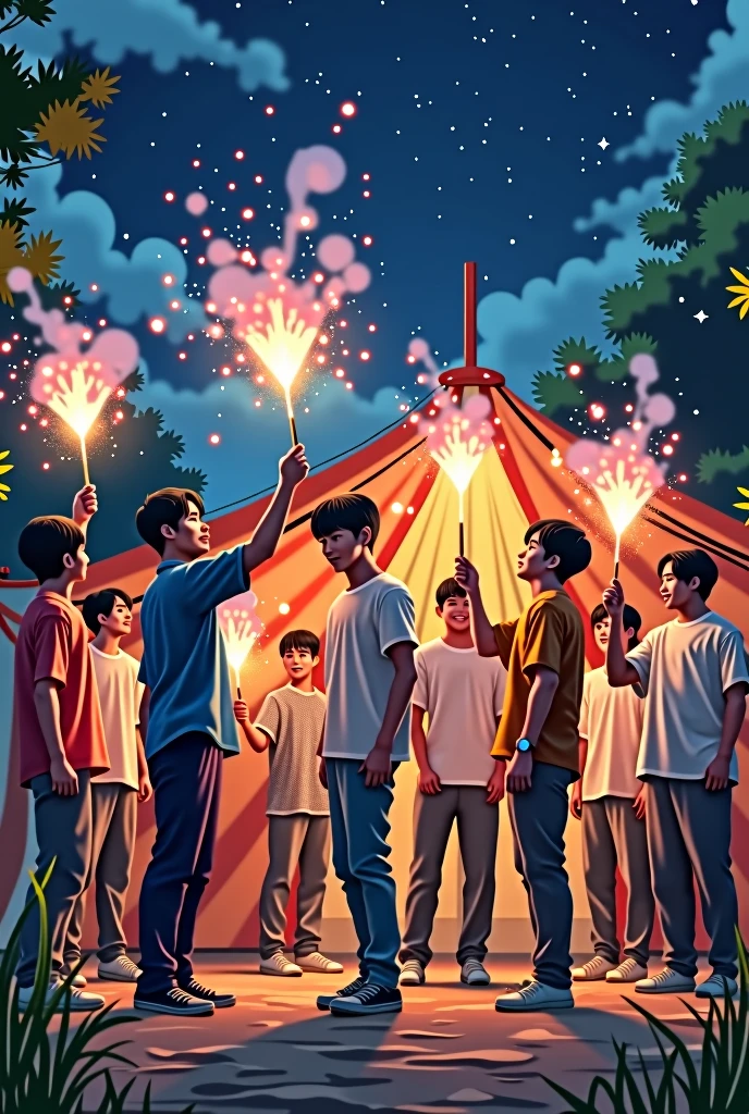 20th Generation Male Group Japanese Hand-held fireworks camp site