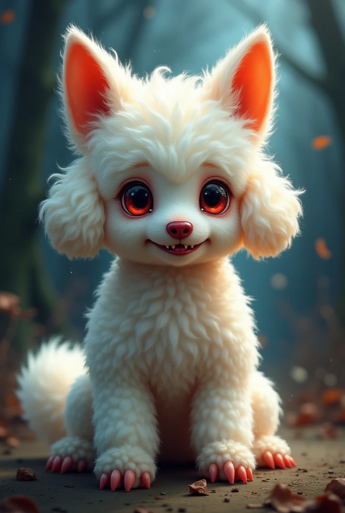 A drawing of a vampire poodle with fox ears