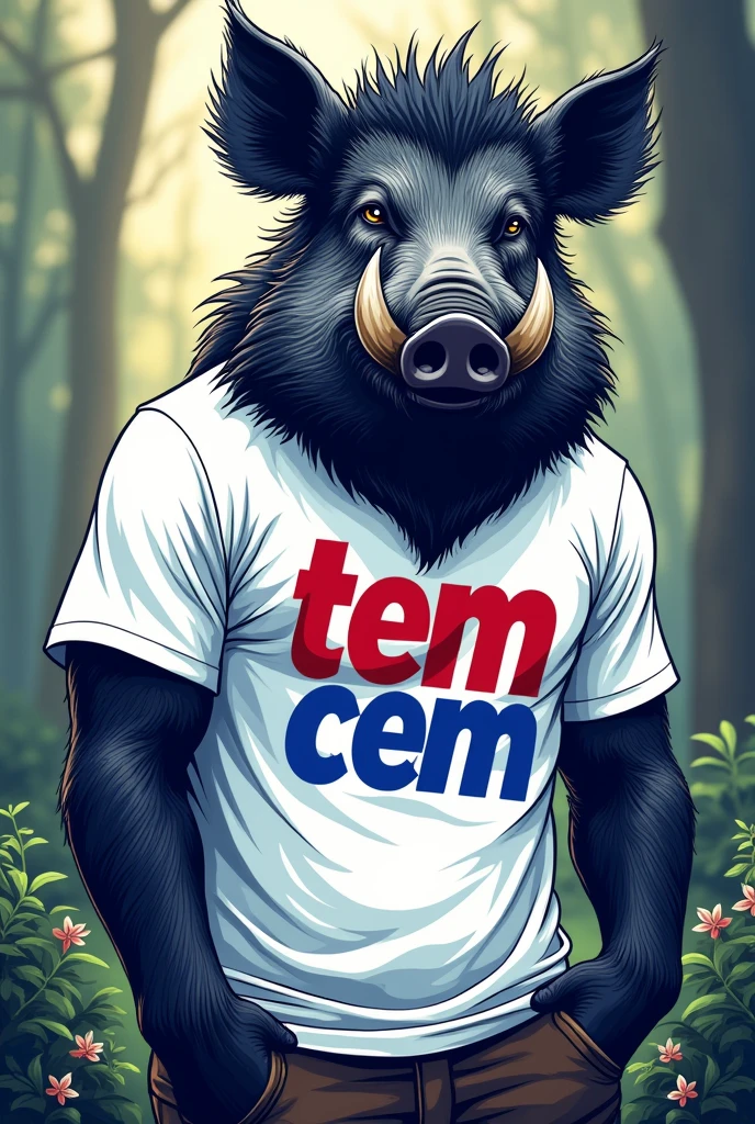 Wild Boar with White Shirt Written T (EM cerulean) g ( rot) M ( cerulean) IN THE MIDDLE OF THE P