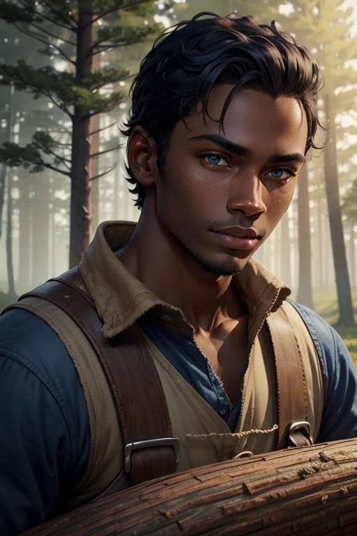 Dark skin,Face,portrait,male,Blue Eyes,Brunce,youth,No beard,woodcutter