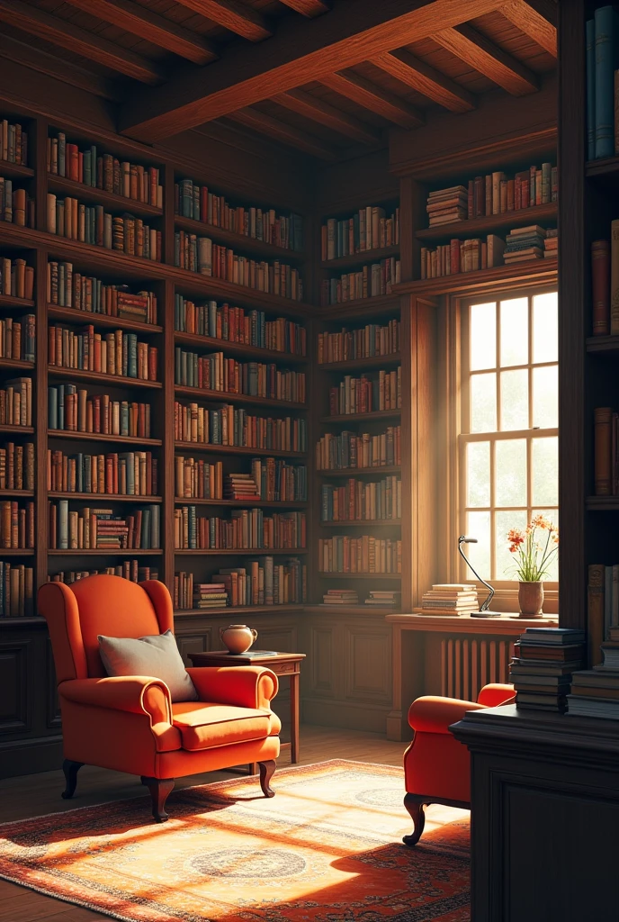 Book shelves with lot of books and a cute room