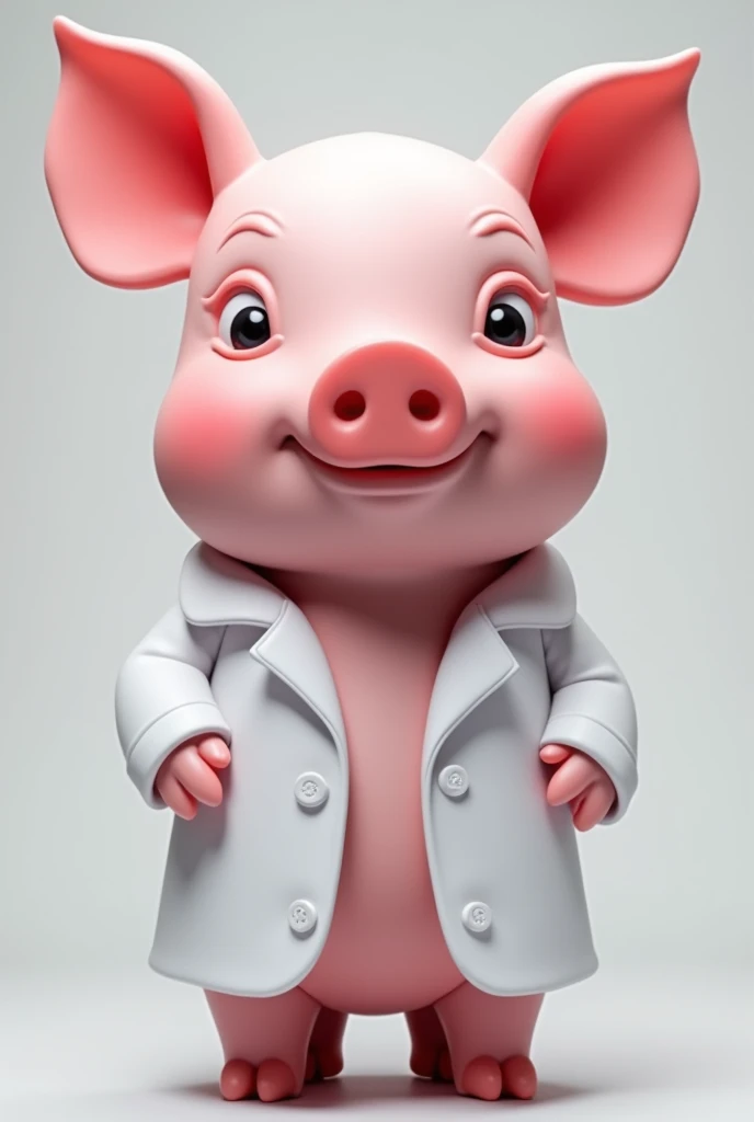 Pink pig with small ears wearing a white lab coat ultra realist 8k