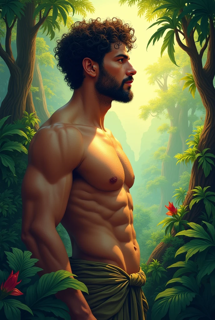 adam the first man in earth (half body for logo 2D more nature with color)