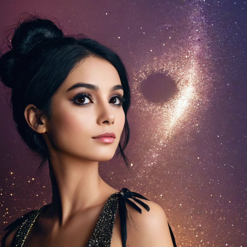 A woman dark black hair black eyes fair skin