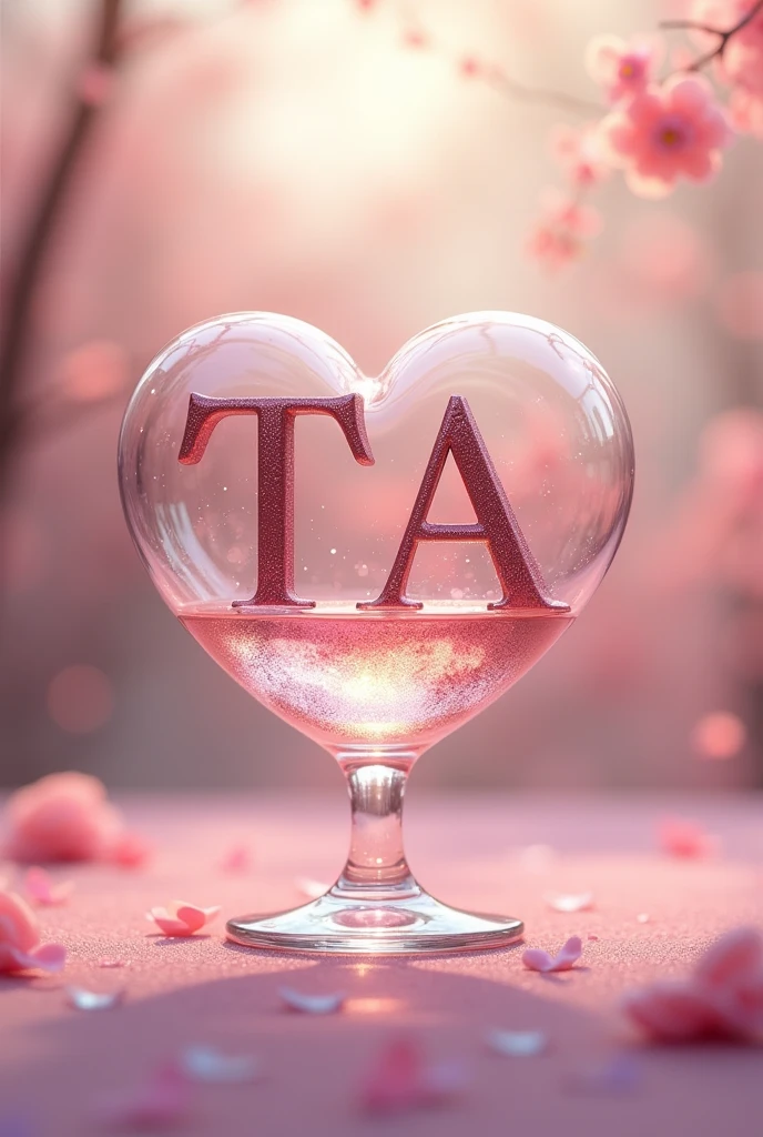 the letter "T" and "A" in a heart shape glass