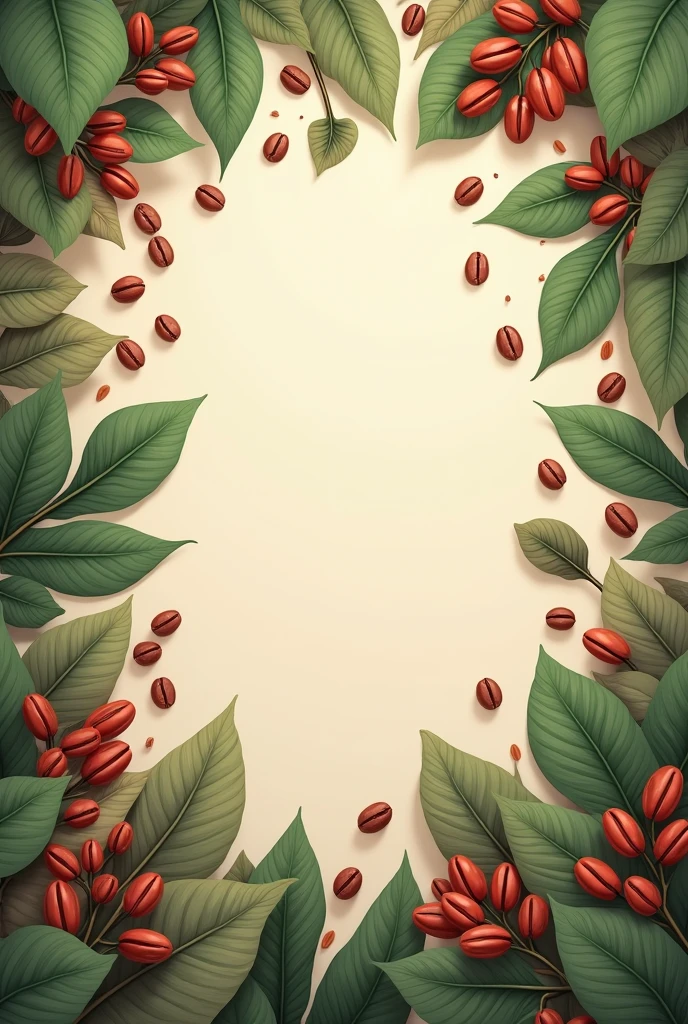 background with drawings of leaves and coffee beans, no cup,