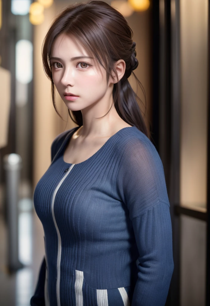 8K, of the highest quality, masutepiece:1.2), (Realistic, Photorealsitic:1.37), of the highest quality, masutepiece, Beautiful young woman, Pensive expression, Thoughtful look, Dressed as a female doctor, Hair tied back, Messy mood, Cinematic background, Tired, Light skin tone