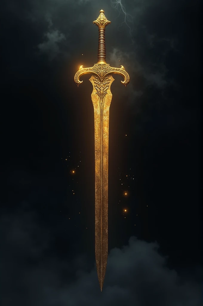 Old golden sword with black sky background
