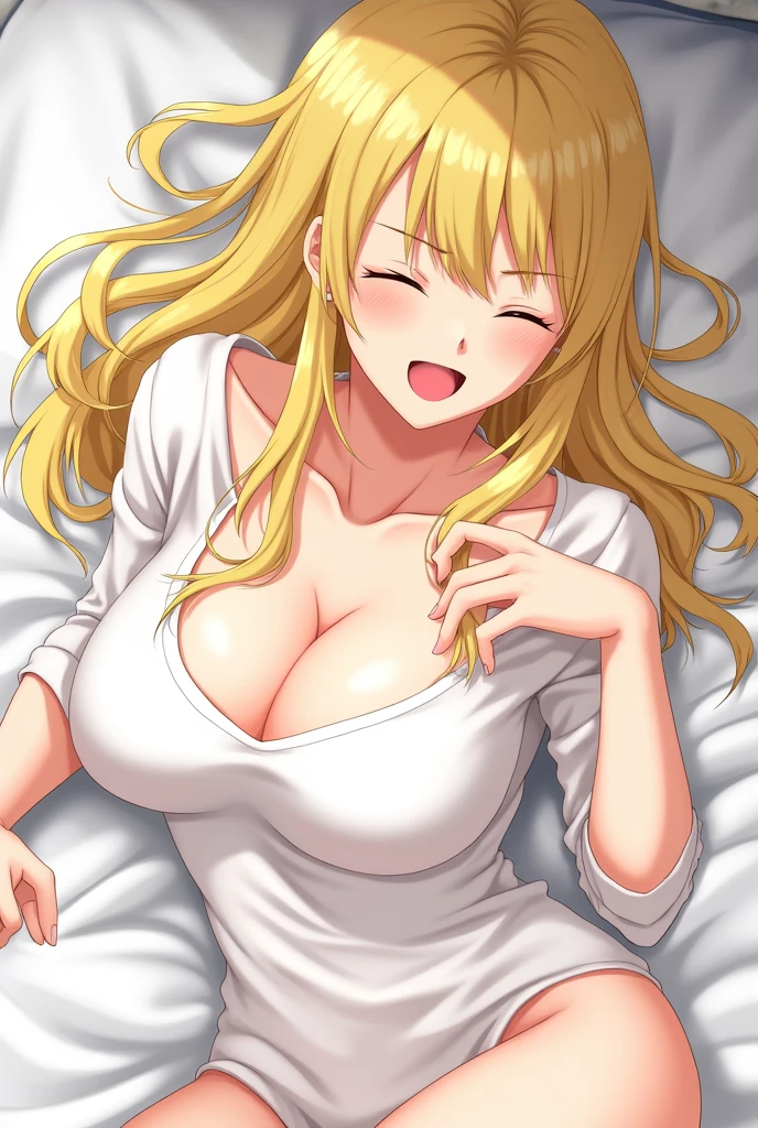 Animé fairy tail lucy lucy heartfilia avec une chemise toute blanche lucy heartfilia qui se masturbe dans sont lit