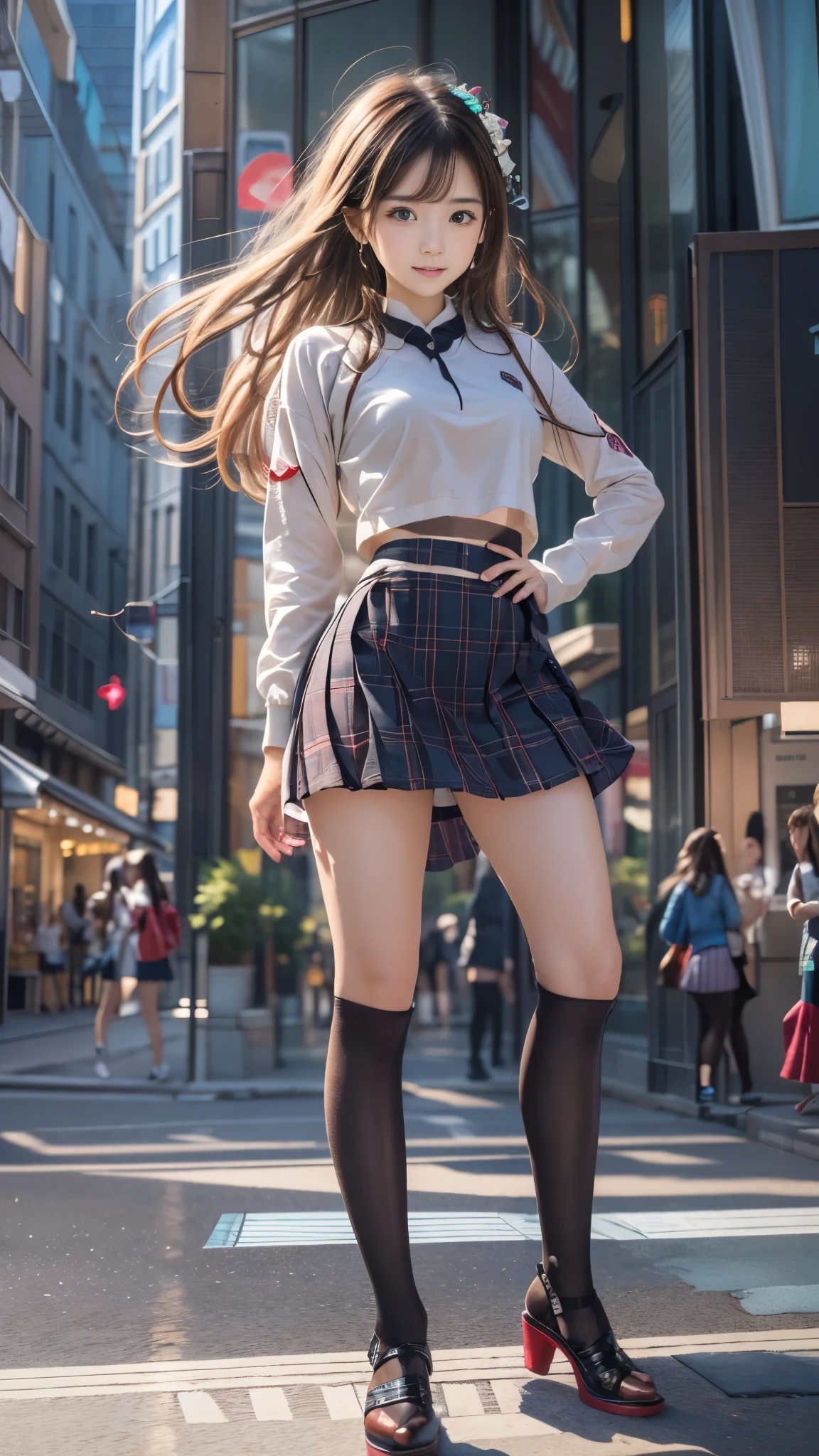 (((Two innocent and cute high school girls standing in a futuristic city:1.2))), (The strong wind made their skirts flutter:1.4), (((I can see your underwear:1.2))), Beautiful straight hair, Brown Hair, Immersion, Beautiful Eyes, ((Thin thighs, Inner thighs:1.2)), Slender body line, ((Tight waist:1.2)), (Japanese Idols, Baby Face,  beautiful girl), (Perfect Anatomy:1.2), Beautiful breasts, Beautiful buttocks, (Highest quality、Highest quality、Masterpiece、Ultra high definition、Reality:1.37), (Detailed eyes and face:1.3、Professional photography techniques)、(Detailed hands、The right move:1.1)、((Beautiful hair and skirt fluttering in the wind:1.3)), (((mini skirt)))