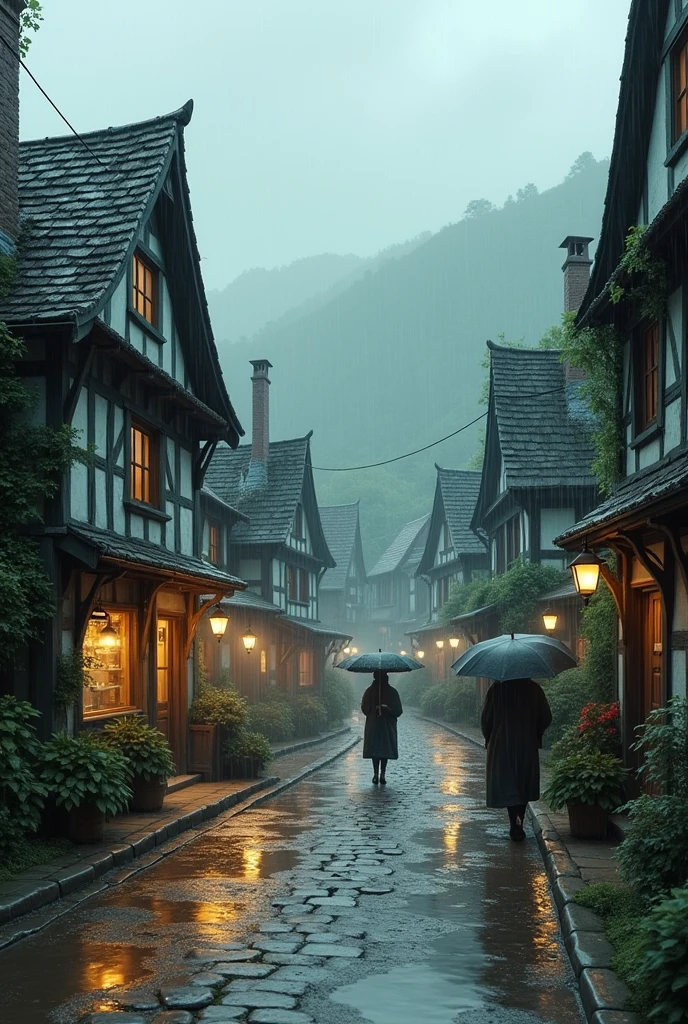 Rainey day in a village