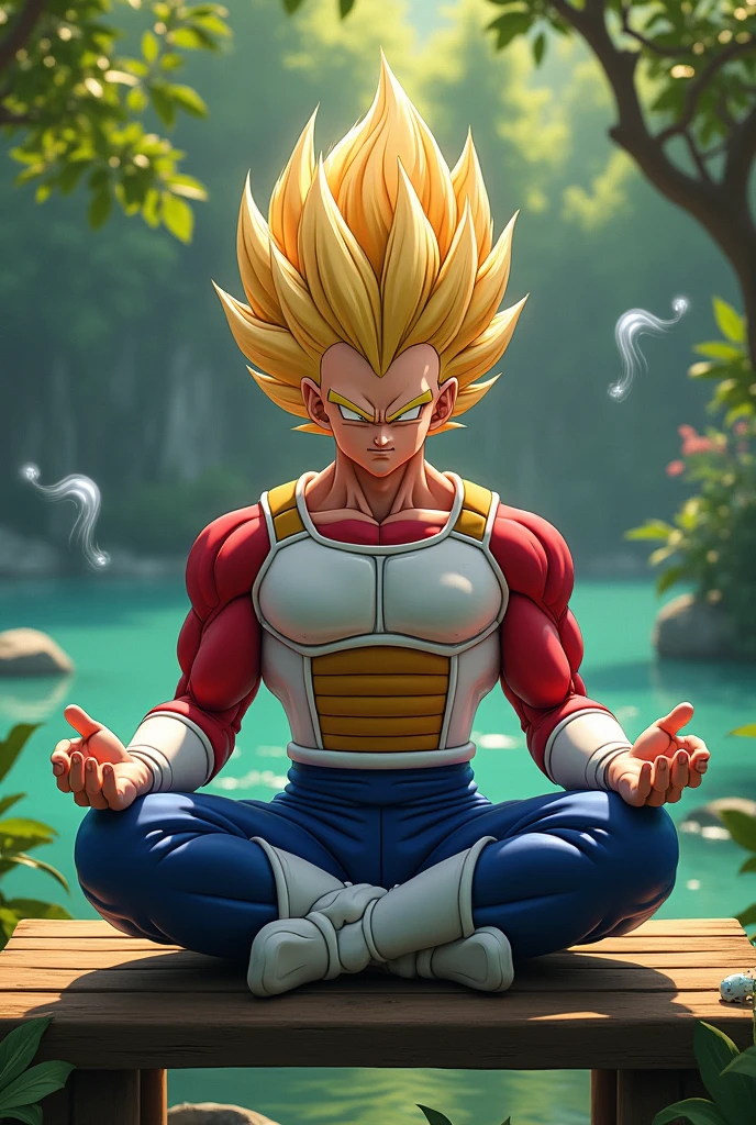 Goku meditates on a waterfall, enveloped by nature's embrace. in 2023