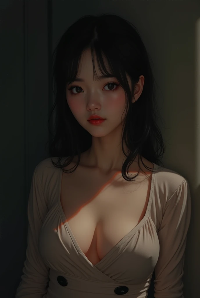 Portrait of a cute teenager with a perfect beautiful face、Cute Japan、Bra very、Wearing panties、Double-breasted、Big eyes、I am proud、Small breasts、Nipples、Shine(Secret Private Research、Dark atmospheric light:1.2)