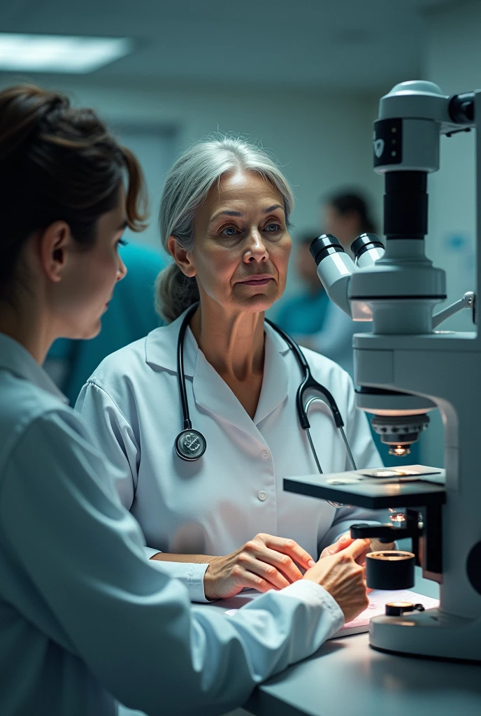create an image of a woman undergoing histopathological tests
