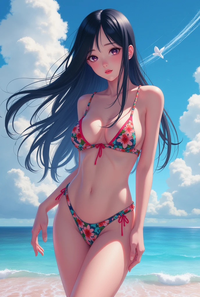 prompt:
「Black HairのLong HairのJapanese Gravure Idolが、カラフルなSwimwearを着て、Showing off her captivating cleavage、Contrailが浮かぶ空の下で、Doing sexy poses。Rendered in UHD resolution、Fantasyのような美しい光景。空に浮かぶContrailや、Fantasyの要素を加える、Create a dreamy atmosphere」Tags used:

#Black Hair
#Long Hair
#Japanese Gravure Idol
#Swimwear
#Alluring cleavage
#Contrail
#Fantasy