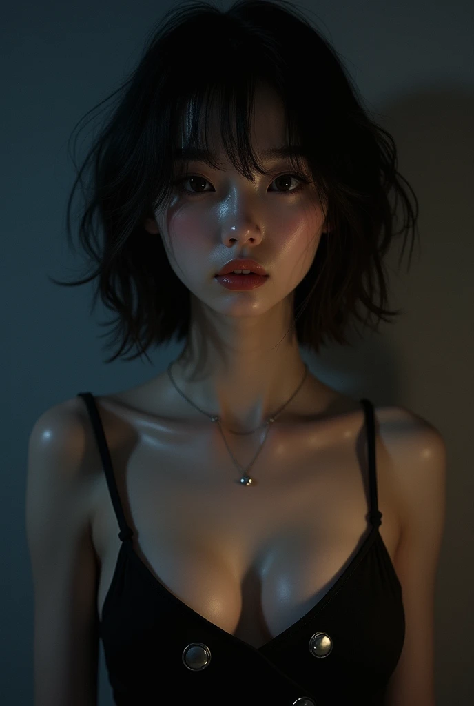 Portrait of a cute teenager with a perfect beautiful face、Cute Japan、Bra very、Wearing panties、Double-breasted、Big eyes、I am proud、Small breasts、Nipples、Shine(Secret Private Research、Dark atmospheric light:1.2)