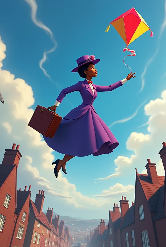 Mary popping, scenery, Chimneys, 🪁, musical, magic, black woman, suitcase, umbrella