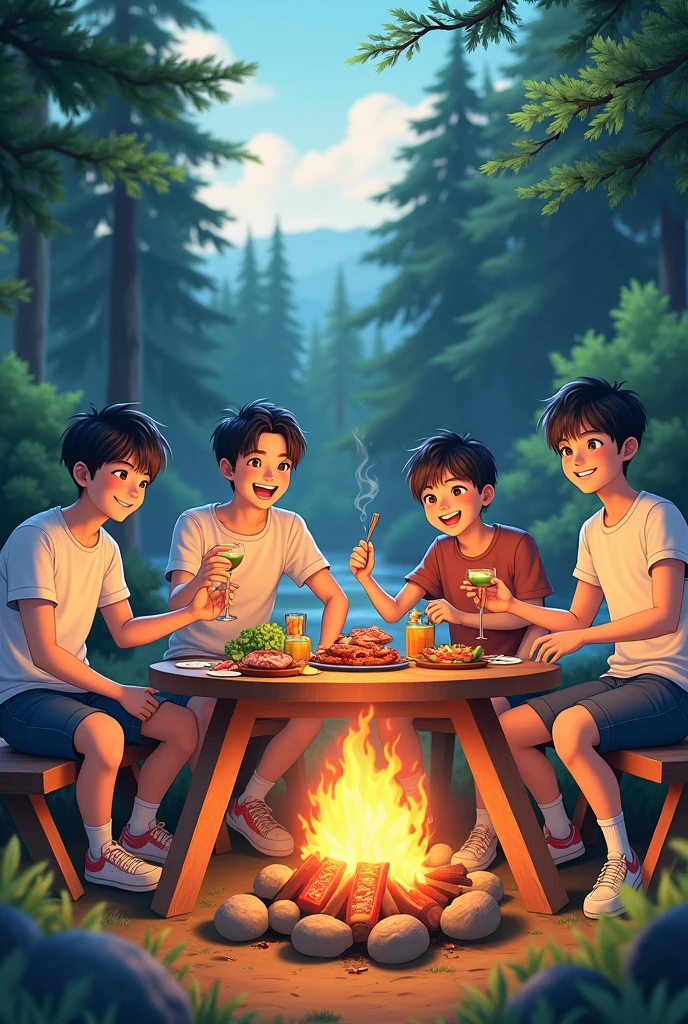 20th Generation　Cute male group　Japanese　BBQ Campsite　