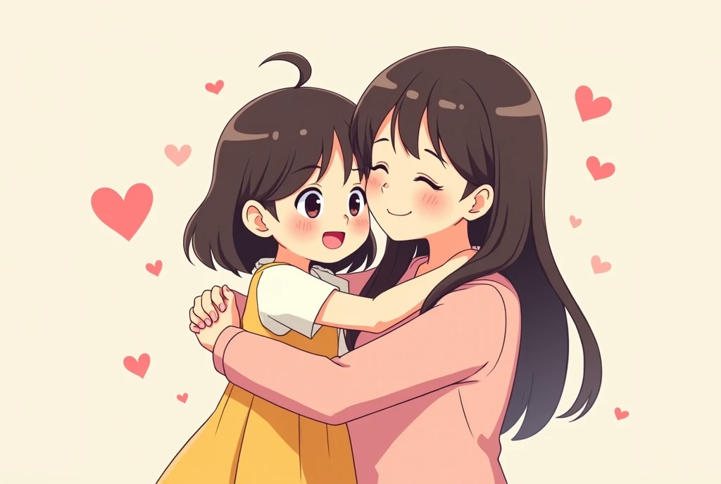 Cartoon image of an excellent daughter, cartoon, cute cartoon, cute cartoon style, motherly love, cute illustration, clean anime art