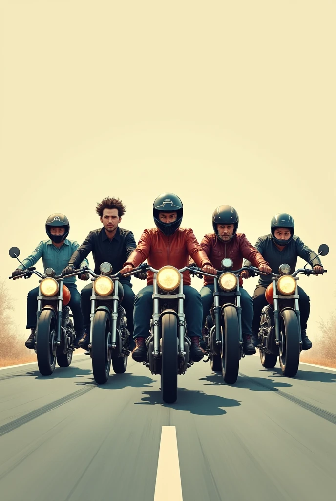 Create a slow motorcycle race poster. still. Everyone should have different bikes and everyone should look different.
It should look like they are riding slowly in a straight line.