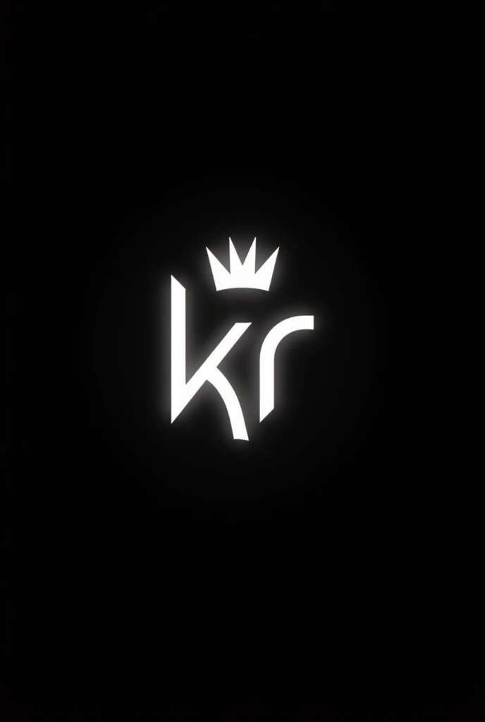 Design a sleek and modern logo for the brand name 'Kamirise,' with the word 'Kami' representing a god-like presence. Emphasize the letters 'K' and 'R' in the design, using bold, clean lines that convey elegance and strength. Incorporate a crown above the letters to symbolize divinity and authority. The logo should have a white glowing effect, set against a black background, creating a striking and ethereal contrast. Ensure the design is minimalistic yet powerful, and remains versatile and easily recognizable across different mediums."