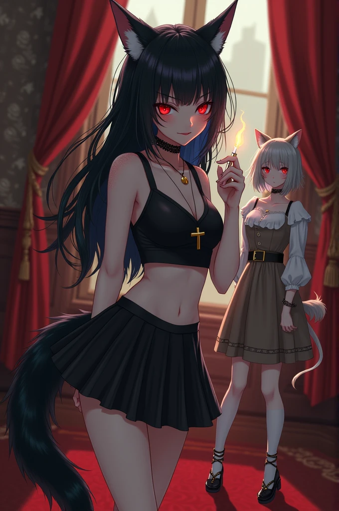 a
, small breas, anus, ctail,on horns, stunning eyes of different colors, wearing boots with long socks, stone road, castle ruins, in the middle of the desert, full moon, ultra HD, 8K,